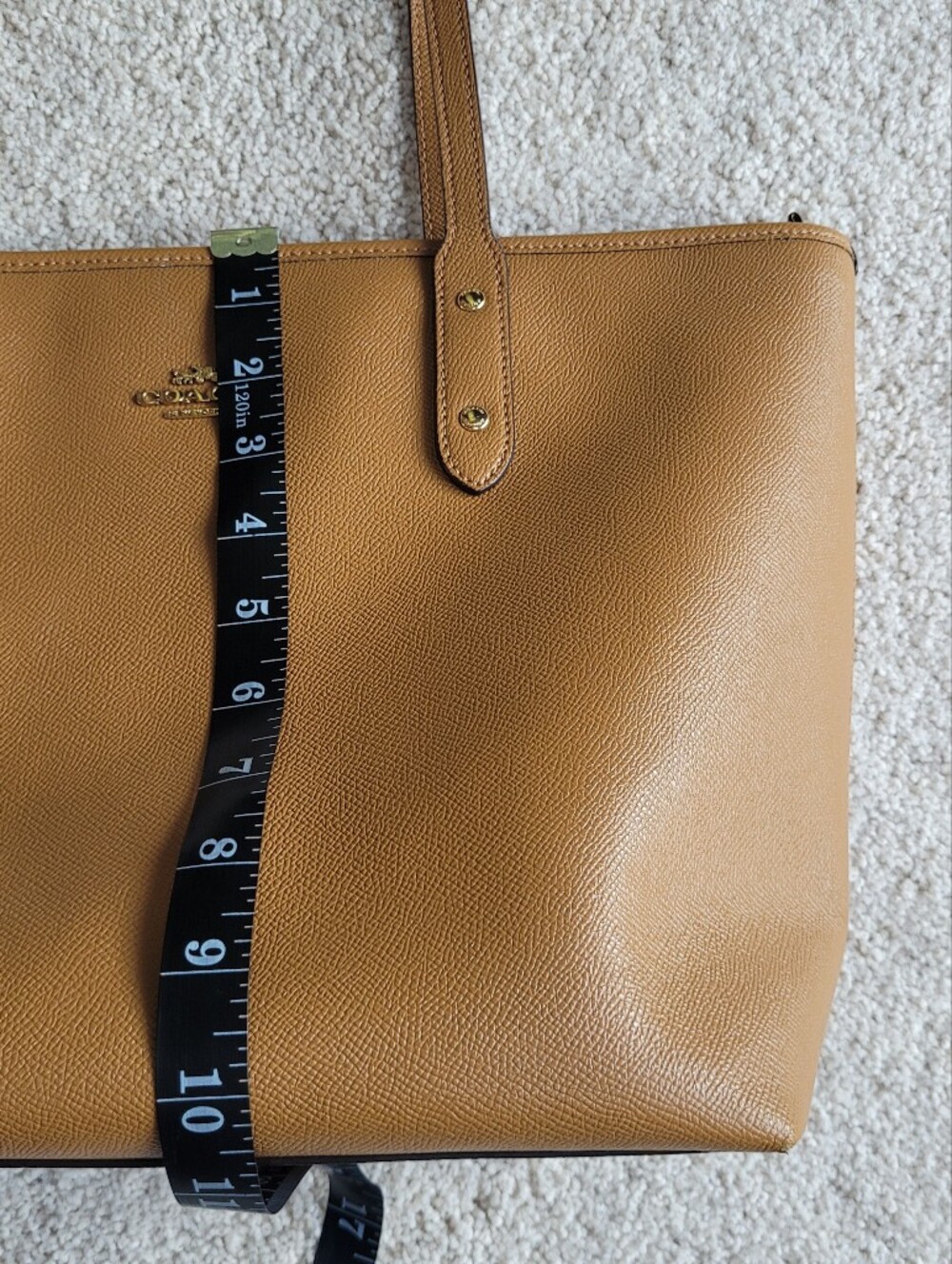 Like New Coach Caramel Tan Leather Tote Shoulder Bag F58846 Crossgrain Zip Top - Picture 9 of 10